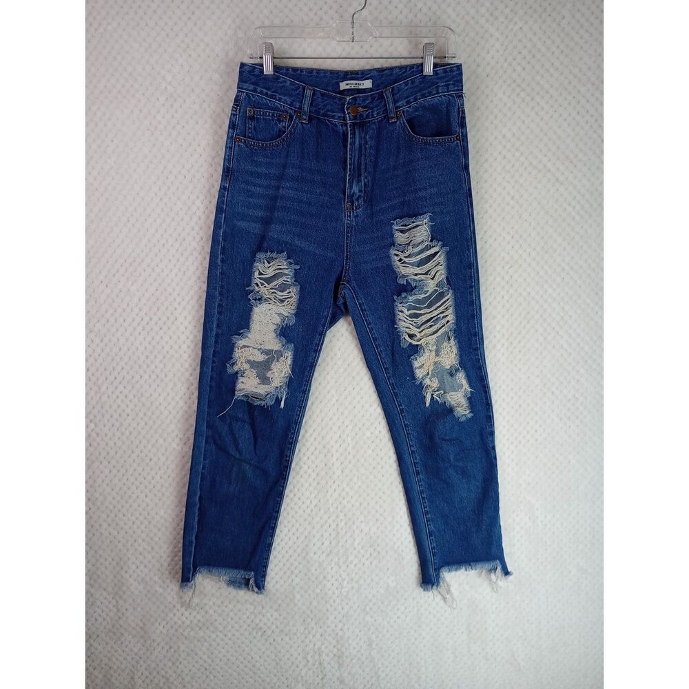 American Bazi Women's Medium High Waist Deconstructed Boyfriend Jeans